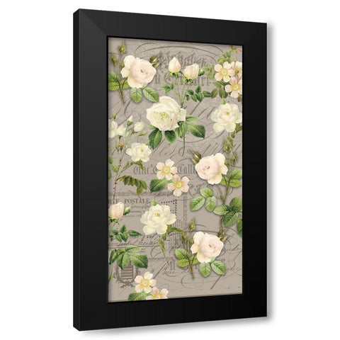 Vintage White Roses Black Modern Wood Framed Art Print with Double Matting by Allen, Candace