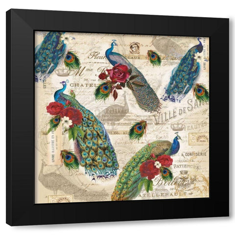 Peacocks Pattern Black Modern Wood Framed Art Print by Allen, Candace