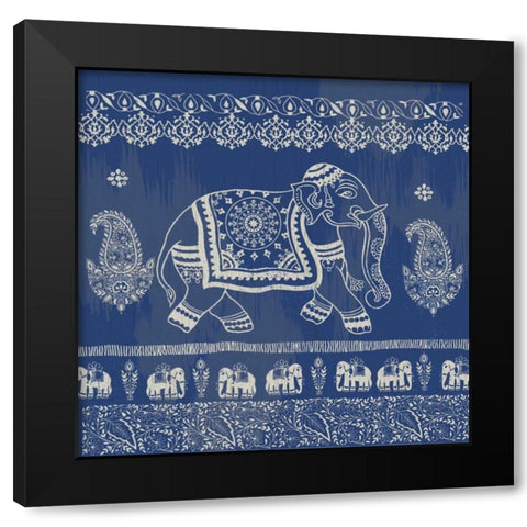 Boho Elephant Blue Black Modern Wood Framed Art Print by Allen, Candace