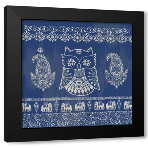 Boho Owl Blue Black Modern Wood Framed Art Print with Double Matting by Allen, Candace