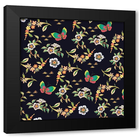 Kimono Quilt Toss 1 Black Modern Wood Framed Art Print with Double Matting by Allen, Candace