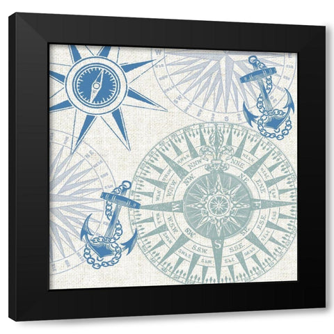 By The Sea Compass Rose 1 Black Modern Wood Framed Art Print with Double Matting by Allen, Candace