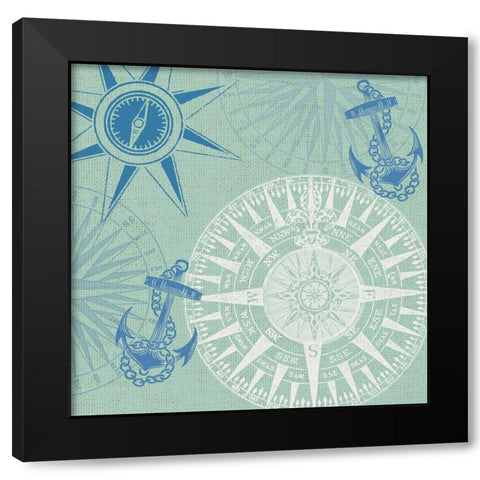 By The Sea Compass Rose 2 Black Modern Wood Framed Art Print with Double Matting by Allen, Candace