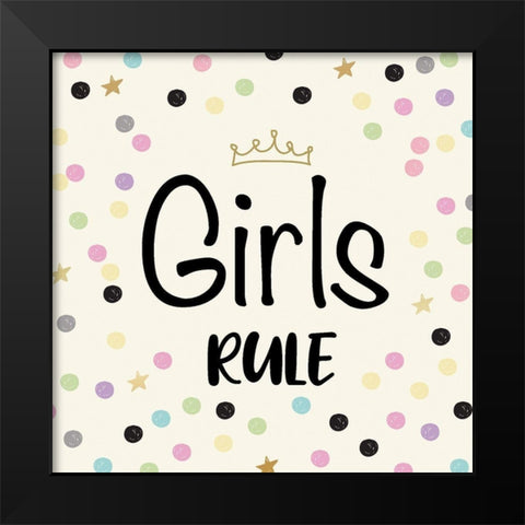 Girls Rule Black Modern Wood Framed Art Print by Lula Bijoux and Company