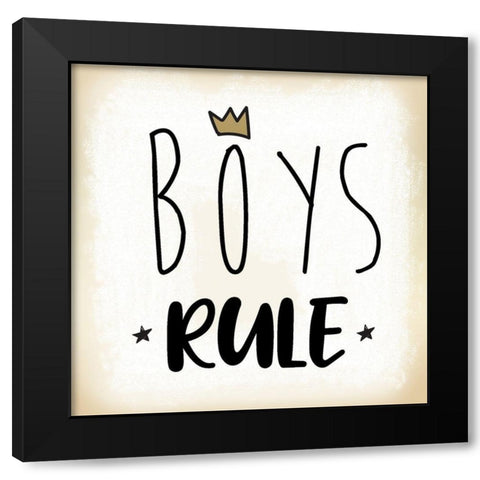 Boys Rule Black Modern Wood Framed Art Print by Lula Bijoux and Company
