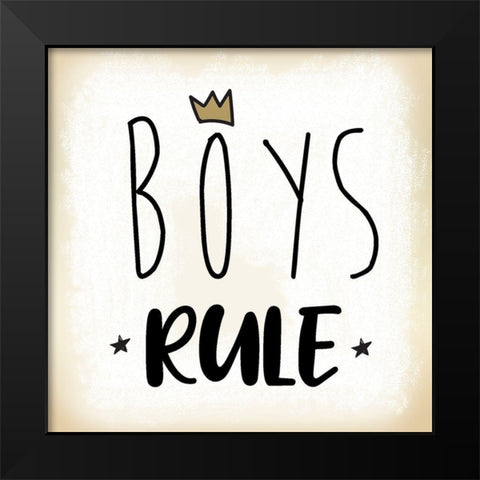 Boys Rule Black Modern Wood Framed Art Print by Lula Bijoux and Company