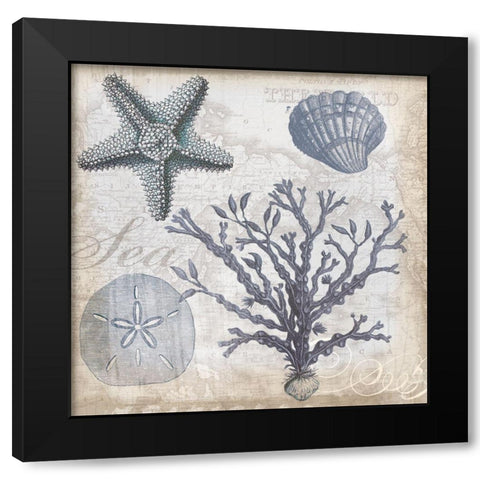 Coastal Collage Black Modern Wood Framed Art Print with Double Matting by Lula Bijoux and Company