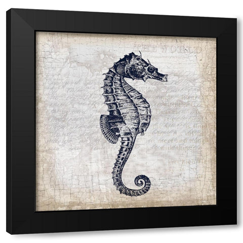 Sea Horse On Cream Black Modern Wood Framed Art Print with Double Matting by Lula Bijoux and Company