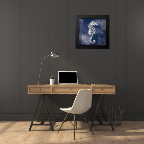 Sea Horse On Blue Black Modern Wood Framed Art Print by Lula Bijoux and Company