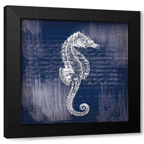 Sea Horse On Blue Black Modern Wood Framed Art Print with Double Matting by Lula Bijoux and Company