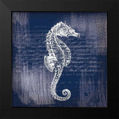 Sea Horse On Blue Black Modern Wood Framed Art Print by Lula Bijoux and Company