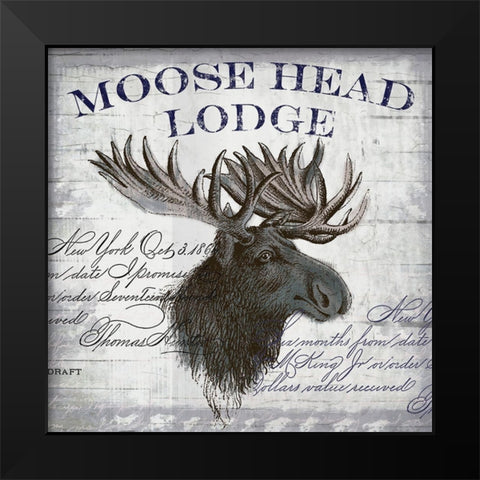 Moose Head Lodge Black Modern Wood Framed Art Print by Lula Bijoux and Company