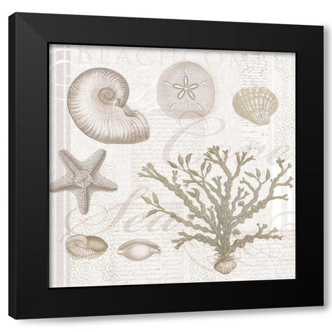 Soft Shell Collage Black Modern Wood Framed Art Print by Lula Bijoux and Company
