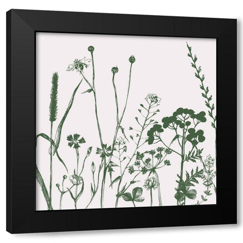 Green Flower Spray 1 Black Modern Wood Framed Art Print with Double Matting by Urban Epiphany