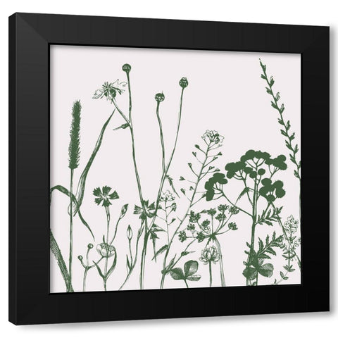Green Flower Spray 2 Black Modern Wood Framed Art Print with Double Matting by Lula Bijoux and Company