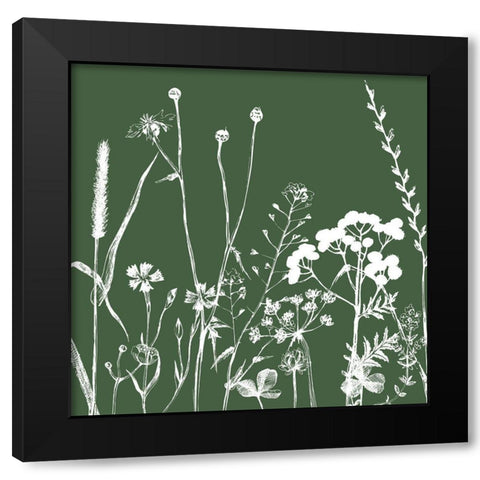 Green Flower Spray 2 Black Modern Wood Framed Art Print with Double Matting by Urban Epiphany