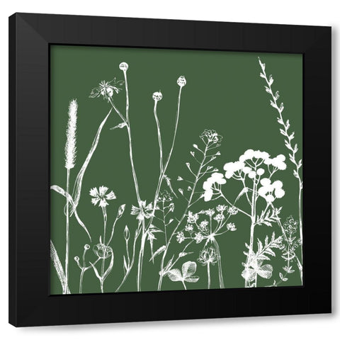 Green Flower Spray Black Modern Wood Framed Art Print with Double Matting by Lula Bijoux and Company