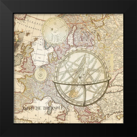 World Map with Solar Black Modern Wood Framed Art Print by Lula Bijoux and Company