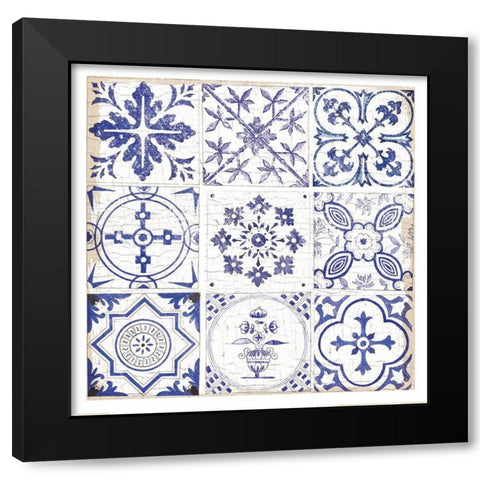 Blue Tiles 1 Black Modern Wood Framed Art Print by Lula Bijoux and Company