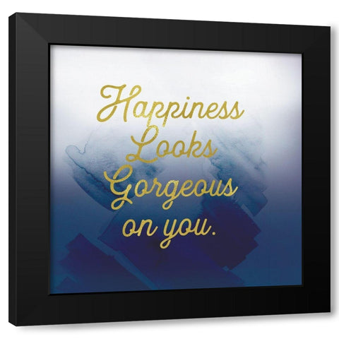 Happiness Looks Good Navy Black Modern Wood Framed Art Print with Double Matting by Lula Bijoux and Company