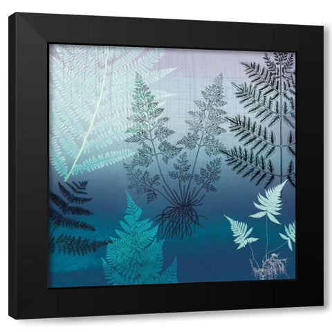 Ferns Navy Black Modern Wood Framed Art Print by Lula Bijoux and Company