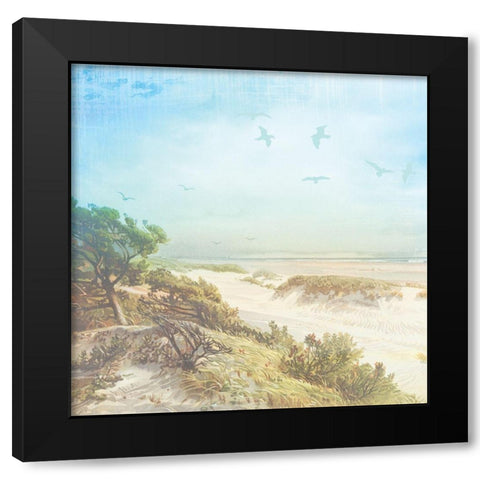 Beach Side Watercolor Black Modern Wood Framed Art Print by Lula Bijoux and Company