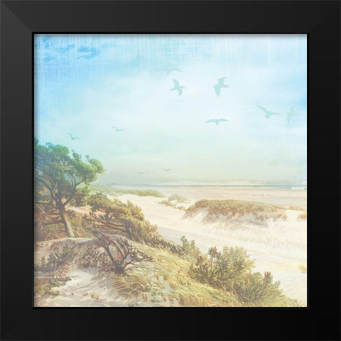 Beach Side Watercolor Black Modern Wood Framed Art Print by Lula Bijoux and Company