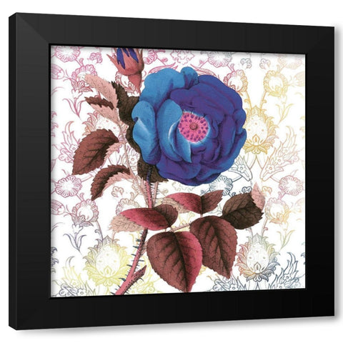Blue Floral Grandure Black Modern Wood Framed Art Print with Double Matting by Lula Bijoux and Company