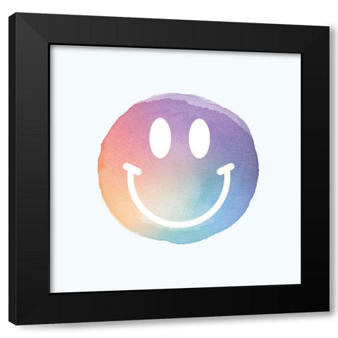 Happy Face Watercolor Black Modern Wood Framed Art Print with Double Matting by Lula Bijoux and Company