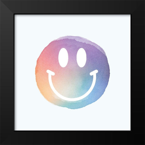 Happy Face Watercolor Black Modern Wood Framed Art Print by Lula Bijoux and Company