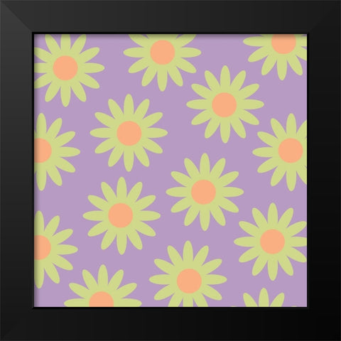 Fun Floral Black Modern Wood Framed Art Print by Lula Bijoux and Company