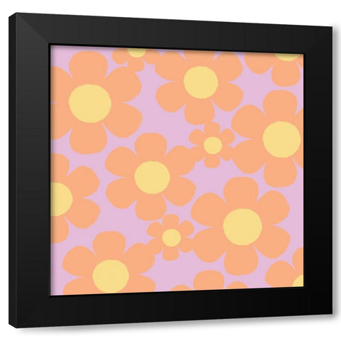 Happy Floral 1 Black Modern Wood Framed Art Print with Double Matting by Lula Bijoux and Company