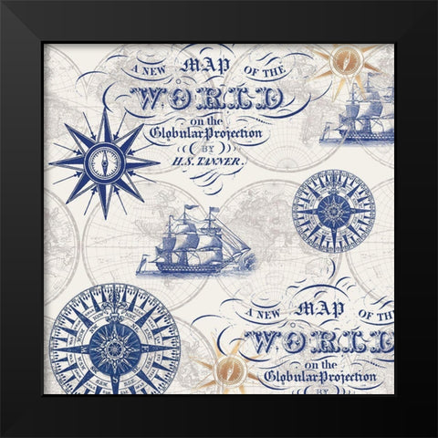 Coastal Navigation 3 Black Modern Wood Framed Art Print by Lula Bijoux and Company