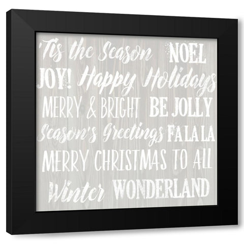 Holiday Words 1 V2 Black Modern Wood Framed Art Print with Double Matting by Lula Bijoux And Company