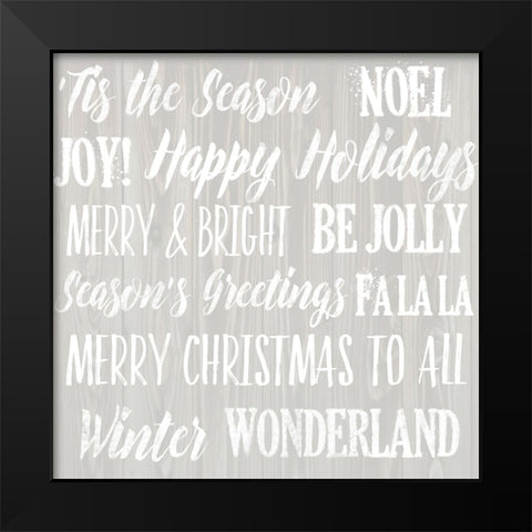 Holiday Words 1 V2 Black Modern Wood Framed Art Print by Lula Bijoux And Company