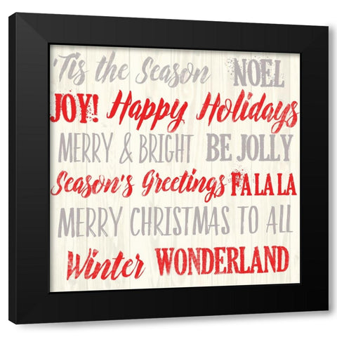 Holiday Words 1 V3 Black Modern Wood Framed Art Print with Double Matting by Lula Bijoux And Company