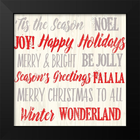 Holiday Words 1 V3 Black Modern Wood Framed Art Print by Lula Bijoux And Company