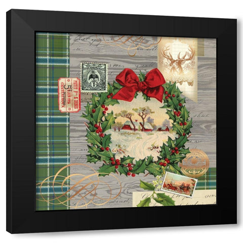 Holiday Wreath Black Modern Wood Framed Art Print with Double Matting by Lula Bijoux And Company