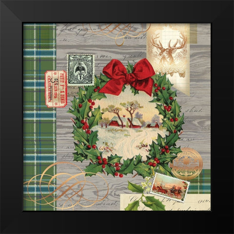 Holiday Wreath Black Modern Wood Framed Art Print by Lula Bijoux And Company