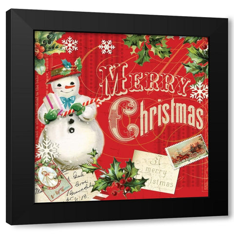 Merry Xmas Snowman 2 Black Modern Wood Framed Art Print with Double Matting by Lula Bijoux And Company