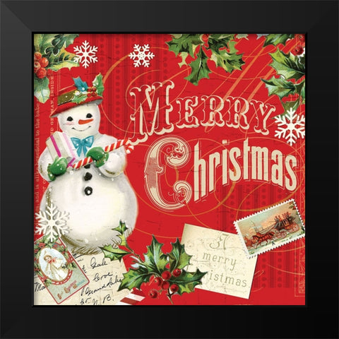 Merry Xmas Snowman 2 Black Modern Wood Framed Art Print by Lula Bijoux And Company