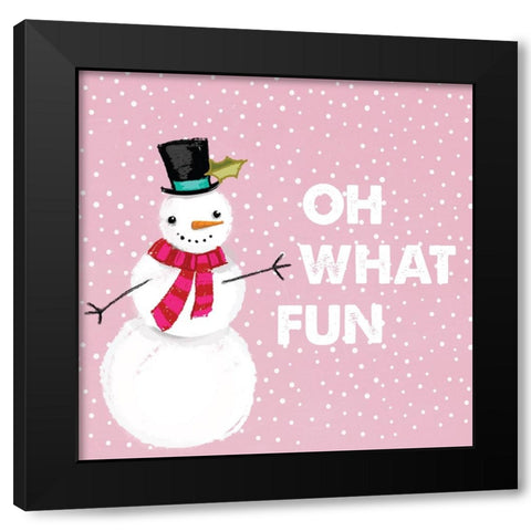 Oh What Fun Snowman Black Modern Wood Framed Art Print by Lula Bijoux And Company