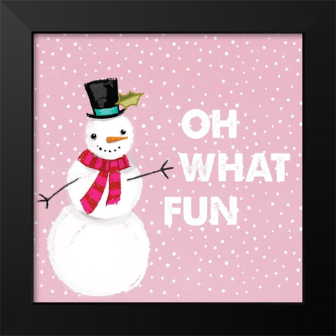 Oh What Fun Snowman Black Modern Wood Framed Art Print by Lula Bijoux And Company