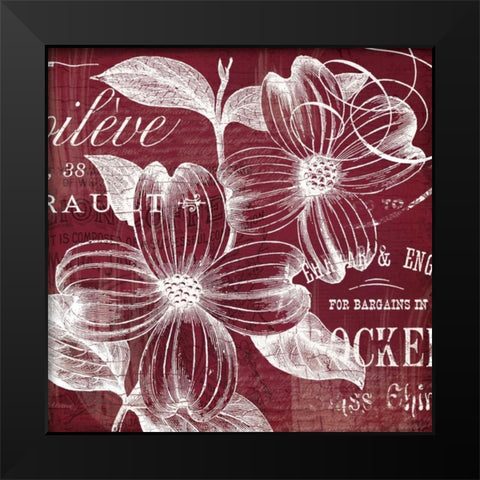 OxBlood Fleurs 1 Black Modern Wood Framed Art Print by Lula Bijoux and Company
