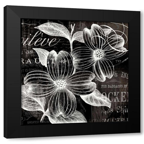 White Fleurs Black Modern Wood Framed Art Print with Double Matting by Lula Bijoux and Company