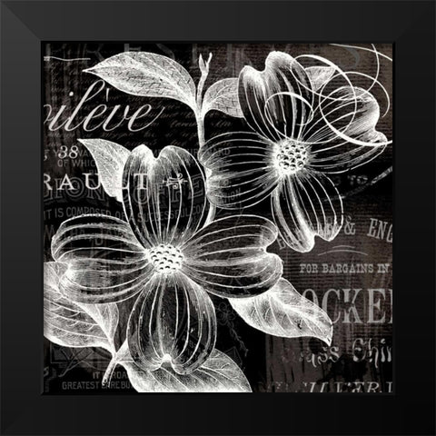 White Fleurs Black Modern Wood Framed Art Print by Lula Bijoux and Company
