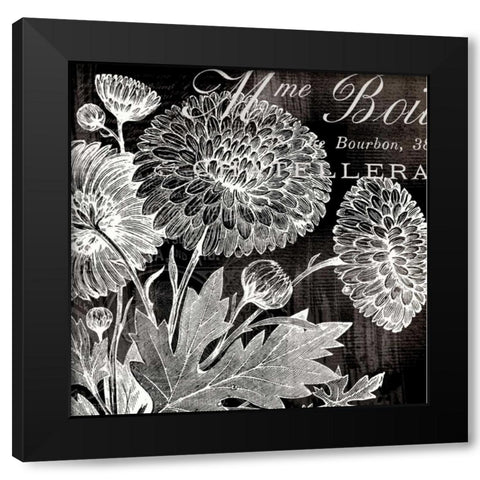 White Mums Black Modern Wood Framed Art Print by Lula Bijoux and Company
