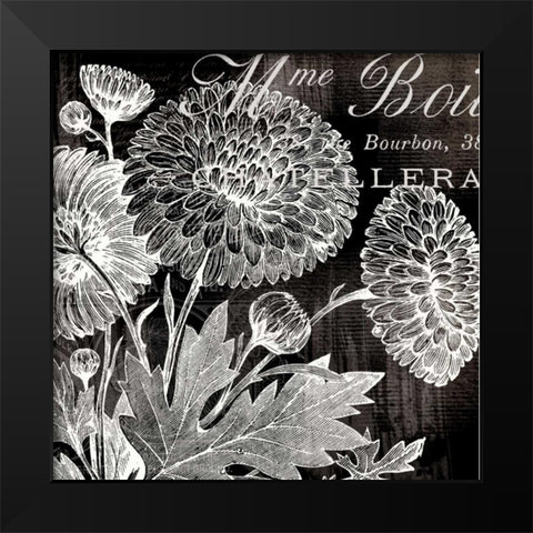 White Mums Black Modern Wood Framed Art Print by Lula Bijoux and Company