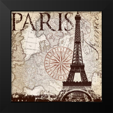 Paris Eiffel Black Modern Wood Framed Art Print by Lula Bijoux and Company