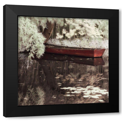 Bateau a Giverney Black Modern Wood Framed Art Print with Double Matting by Poinski, Dianne